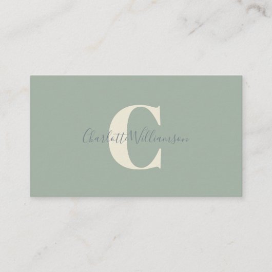 Minimalistisch Monogram Sage Green Elegant Script Visitekaartje (Voorkant)