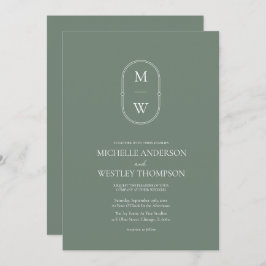 Minimalistisch Monogram Sage Green Wedding Kaart