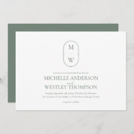 Minimalistisch Monogram Sage Green Wedding Kaart