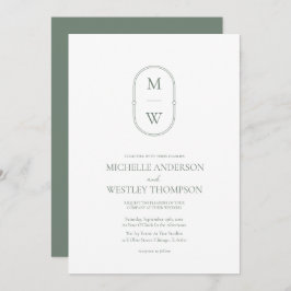 Minimalistisch Monogram Sage Green Wedding Kaart