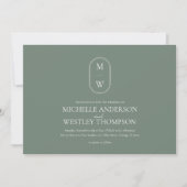 Minimalistisch Monogram Sage Green Wedding Kaart (Voorkant)