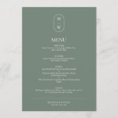 Minimalistisch Monogram Sage Green Wedding Menu (Voorkant)