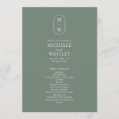 Minimalistisch Monogram Sage Green Wedding Programmakaart (Voorkant)