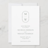 Minimalistisch Monogram Sage Green Wedding Save The Date (Voorkant)