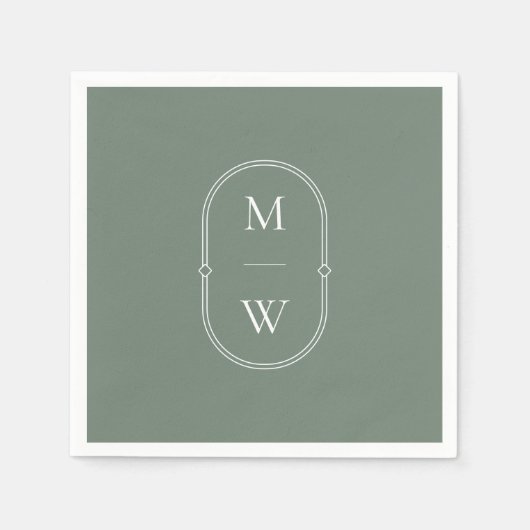 Minimalistisch Monogram Sage Green Wedding Servet (Voorkant)