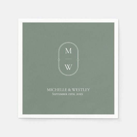 Minimalistisch Monogram Sage Green Wedding Servet (Voorkant)