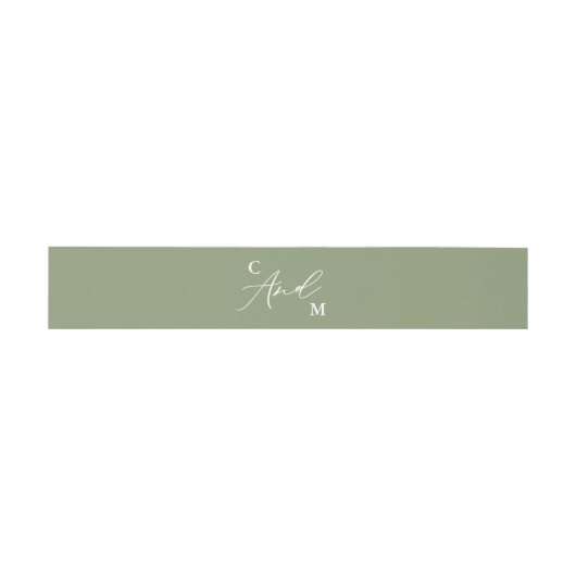 Minimalistisch Monogram Sage Green Wedding Uitnodigingen Wikkel (Vlak)