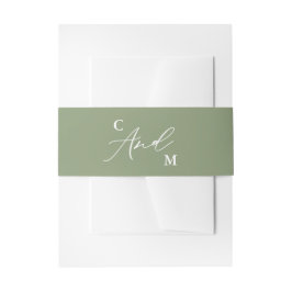 Minimalistisch Monogram Sage Green Wedding Uitnodigingen Wikkel