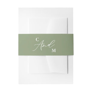 Minimalistisch Monogram Sage Green Wedding Uitnodigingen Wikkel