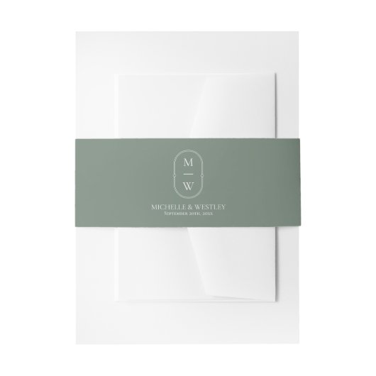Minimalistisch Monogram Sage Green Wedding Uitnodigingen Wikkel (Voorkant Voorbeeld)