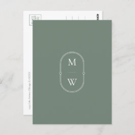 Minimalistisch Monogram Sage Groen Sla de datum op Briefkaart