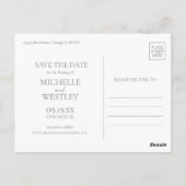 Minimalistisch Monogram Sage Groen Sla de datum op Briefkaart (Achterkant)