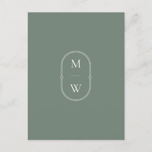 Minimalistisch Monogram Sage Groen Sla de datum op Briefkaart (Voorkant)
