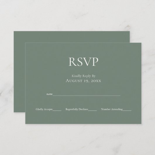 Minimalistisch Monogram Sage Groene Bruiloft RSVP  (Voorkant / Achterkant)