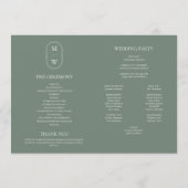 Minimalistisch Monogram Sage Groene Bruiloft Tijdl Programmakaart (Achterkant)