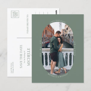 Minimalistisch Monogram Sage Groene Foto De datum Briefkaart