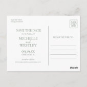 Minimalistisch Monogram Sage Groene Foto De datum  Briefkaart (Achterkant)