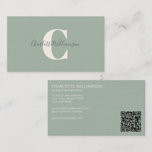 Minimalistisch Monogram Sagegroen Elegant Schrift Visitekaartje