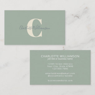 Minimalistisch Monogram Saliegroen Elegant Schrift Visitekaartje