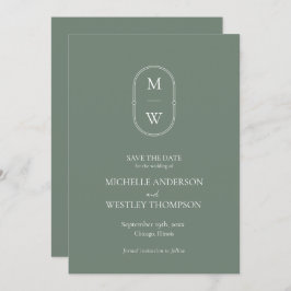 Minimalistisch Monogram Saliegroen Trouwen Save The Date
