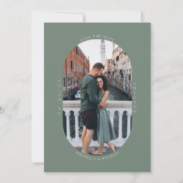 Minimalistisch Monogram Saliegroen Trouwfoto Save The Date