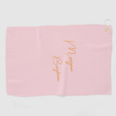 Minimalistisch monogram schrift roze golfhanddoek (Horizontaal)