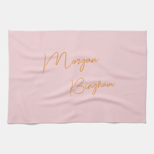 Minimalistisch monogram schrift roze theedoek (Horizontaal)