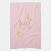 Minimalistisch monogram schrift roze theedoek (Verticaal)