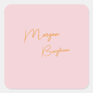Minimalistisch monogram schrift roze vierkante sticker