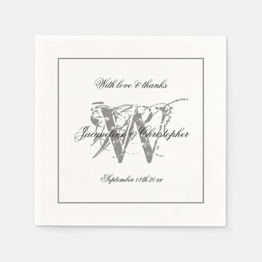 Minimalistisch Monogram Script Elegant Trouwpapier Servet (Voorkant)