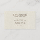 Minimalistisch monogram Simple Warm Linen Modern Visitekaartje (Achterkant)