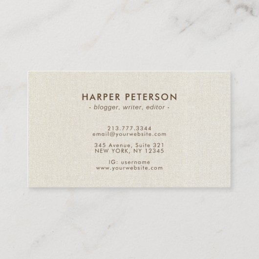 Minimalistisch monogram Simple Warm Linen Modern Visitekaartje (Achterkant)