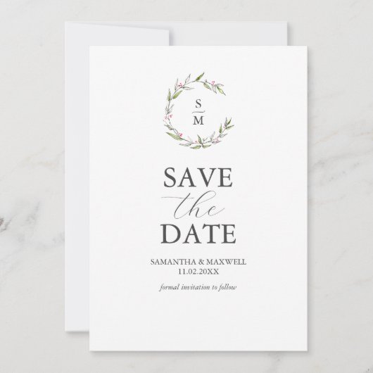 Minimalistisch monogram sparen de datum save the date (Voorkant)