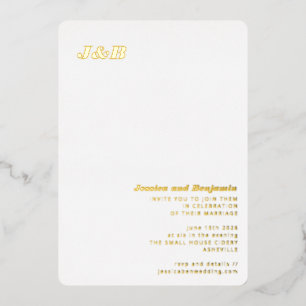 Minimalistisch monogram stijlvol huwelijk met lega folie uitnodiging