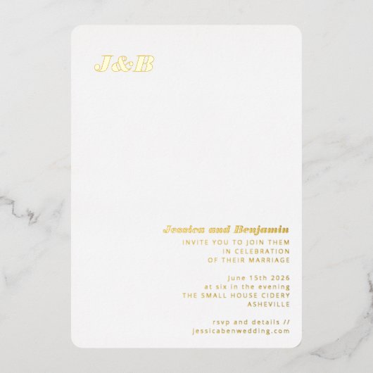 Minimalistisch monogram stijlvol huwelijk met lega folie uitnodiging (Voorkant)