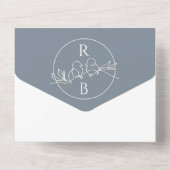 Minimalistisch Monogram Stofblauw Bruiloft All In One Uitnodiging (Achterkant)