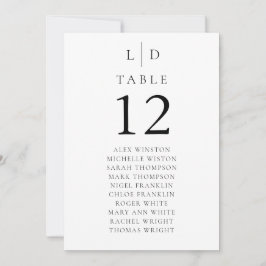 Minimalistisch Monogram Tafelnummer zitplaatskaart