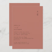 Minimalistisch monogram Trendy Chic Brick Clay Wed Kaart (Voorkant / Achterkant)