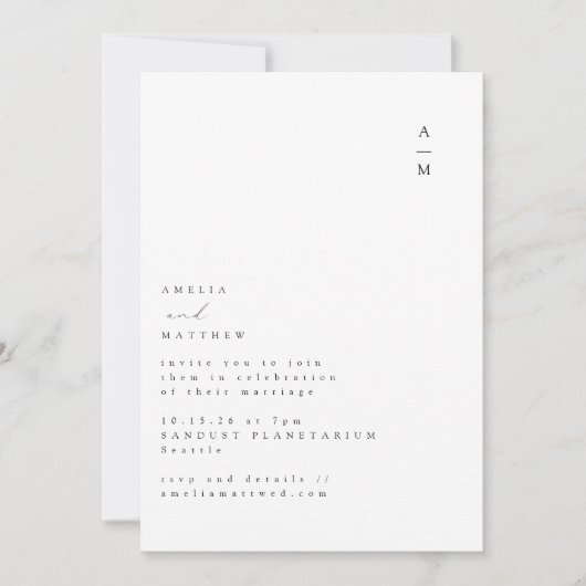 Minimalistisch monogram Trendy Chic Typography Wed Kaart (Voorkant)