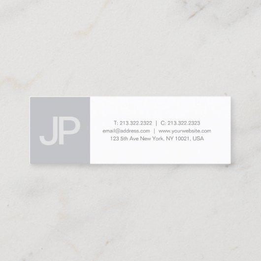 Minimalistisch monogram Trendy Modern Gray White P Mini Visitekaartje (Achterkant)