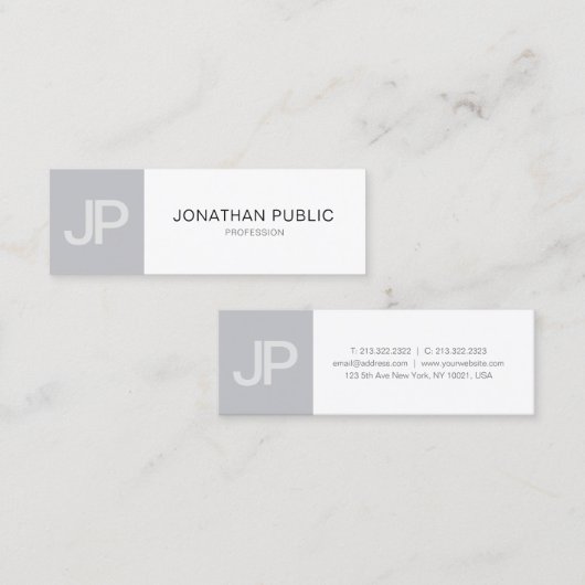 Minimalistisch monogram Trendy Modern Gray White P Mini Visitekaartje (Voorkant / Achterkant)
