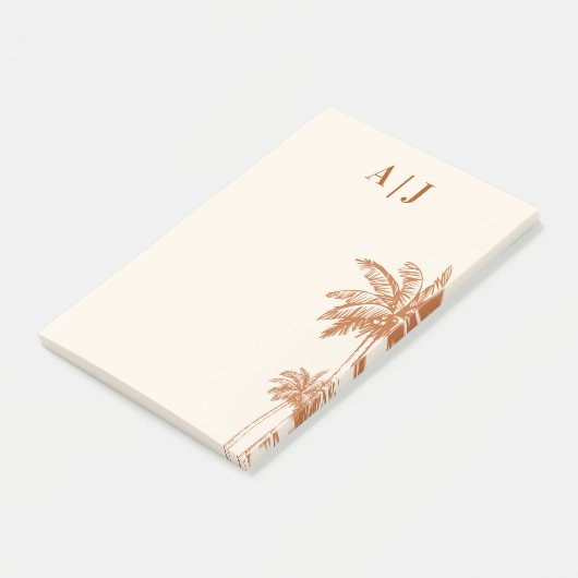 Minimalistisch monogram tropisch terracotta palmbo post-it® notes (Schuin)