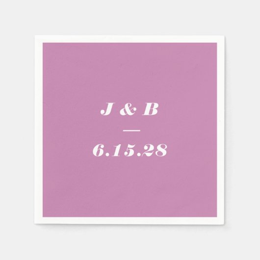 Minimalistisch Monogram Trouw Stof Paars Aangepast Servet (Voorkant)