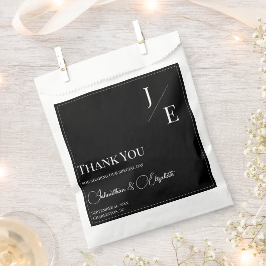 Minimalistisch Monogram Trouw | Zwart Bedankzakje (Geknipt)