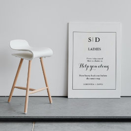 Minimalistisch Monogram Trouwbadkamer Mand Bord Reclamebord Met Voetstuk