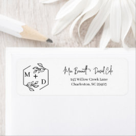 Minimalistisch Monogram Trouwen Zwart en Wit Etiket