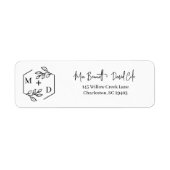 Minimalistisch Monogram Trouwen Zwart en Wit Etiket (Voorkant)