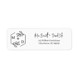 Minimalistisch Monogram Trouwen Zwart en Wit Etiket