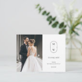 Minimalistisch Monogram Trouwfoto Bedankt Briefkaart (Staand voorkant)