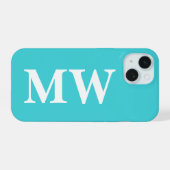 Minimalistisch Monogram Turquoise Blau Initiaal Mo iPhone 15 Case (Achterkant horizontaal)